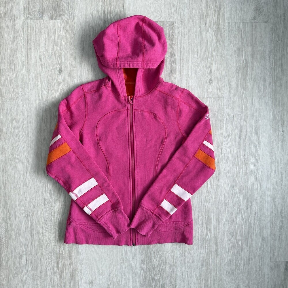 RARE VTG Lululemon Scuba Hoodie Boom Juice Pink Striped Size 8 OG Canada